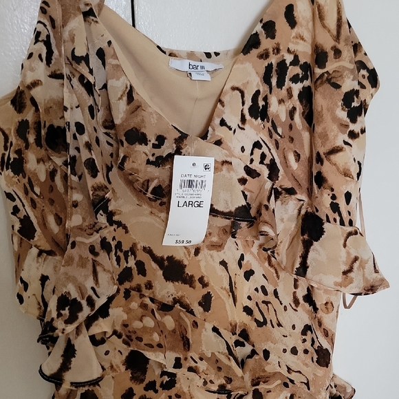 Bar||| Beige Printed Ruffle Slip Dress - Picture 3 of 11
